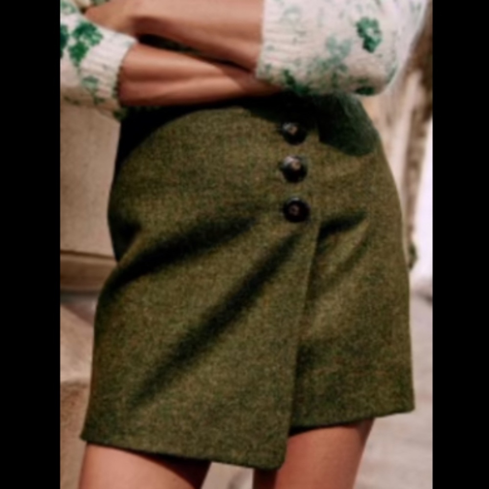 Sezane Peter Skirt Mottled Khaki - Size 14